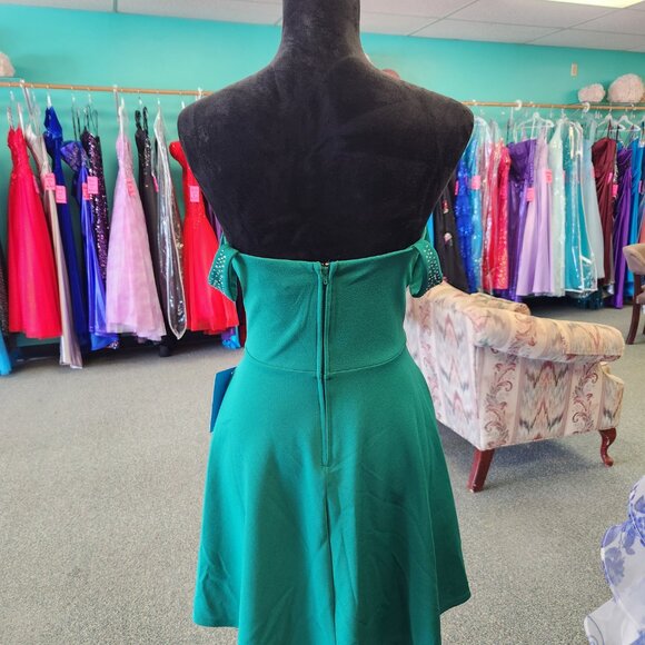 Netty D2172 Size 12 (XL) Emerald Green Jersey Knit Short Dress/Homecoming - Picture 4 of 5